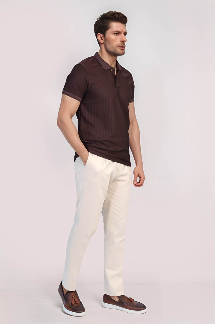 VELVARDE ÇİZGİLİ POLO YAKA TSHIRT KOYUKAHVE (1895)