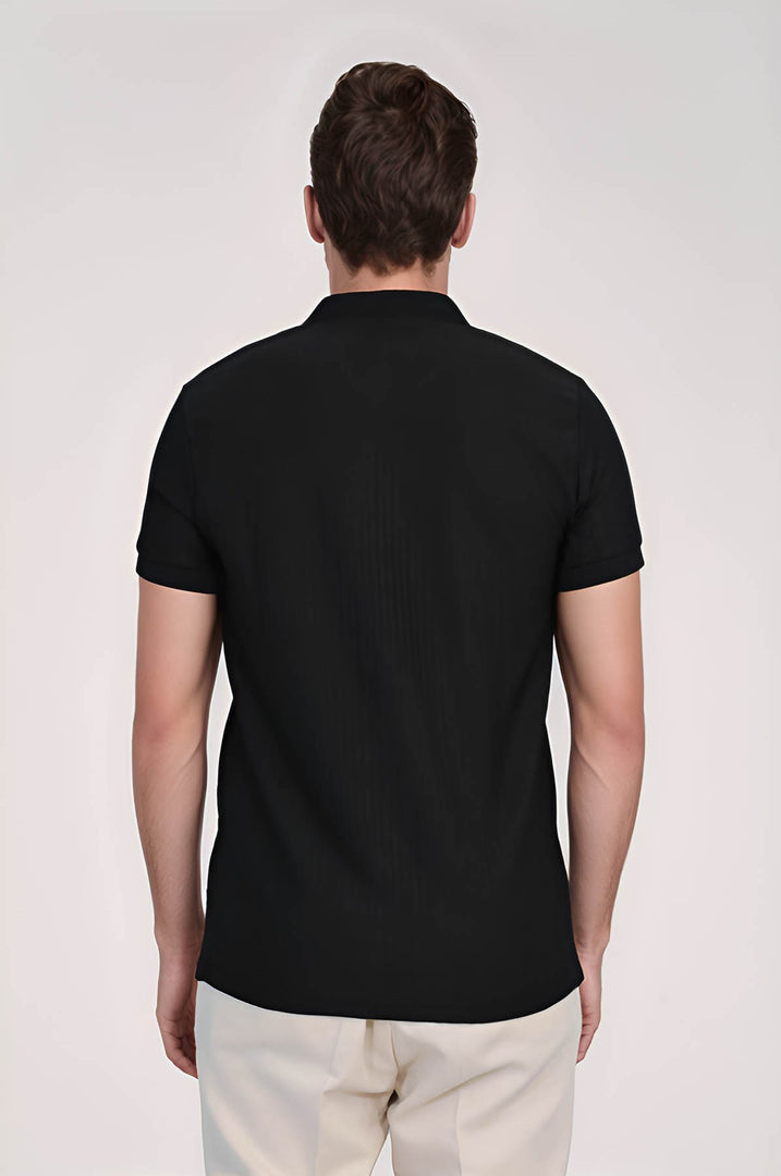 VELVARDE ÇİZGİLİ POLO YAKA TSHIRT SİYAH (1895)
