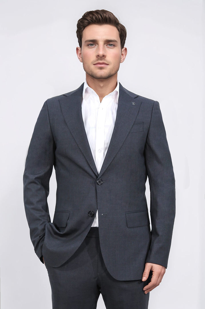 Slim fit mono yaka antrasit takım elbise 