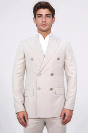 Slim fit sivri yaka kruvaze bej takım elbise 