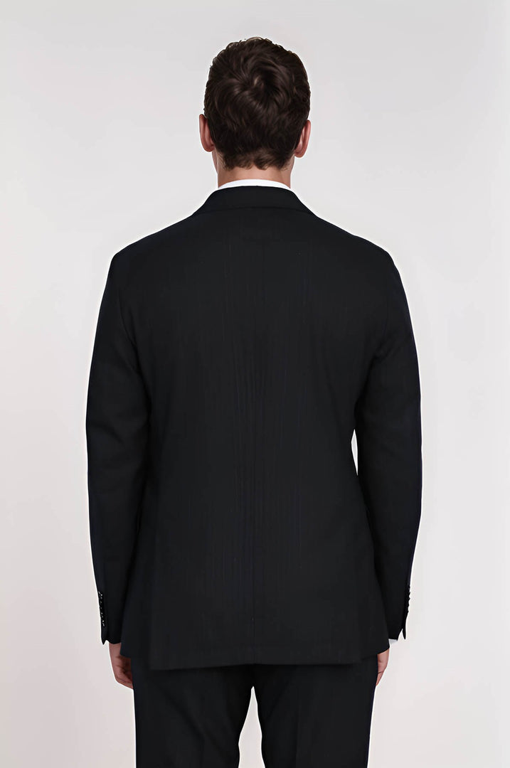 VELVARDE ÇİZGİLİ KRUVAZE TAKIM ELBİSE LACİVERT