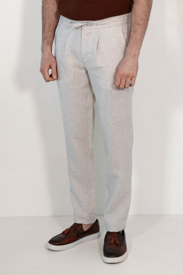 VELVARDE KETEN JOGGER+İPLİ LASTLİKLİ PANTOLON BEJ