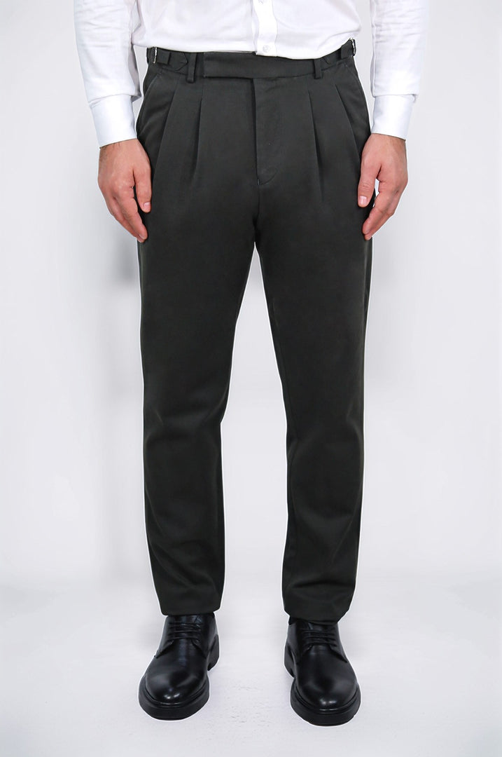 toka detaylı duble paça yeşil tek pantolon 