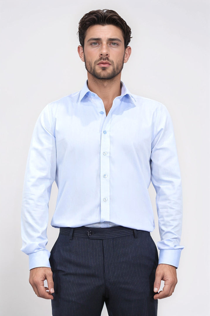slim fit non-ıron mavi gömlek 