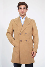 kruvaze sivri yaka yün ve kaşmir karışımlı camel kaban 