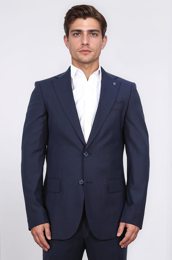 Slim fit mono yaka lacivert takım elbise 