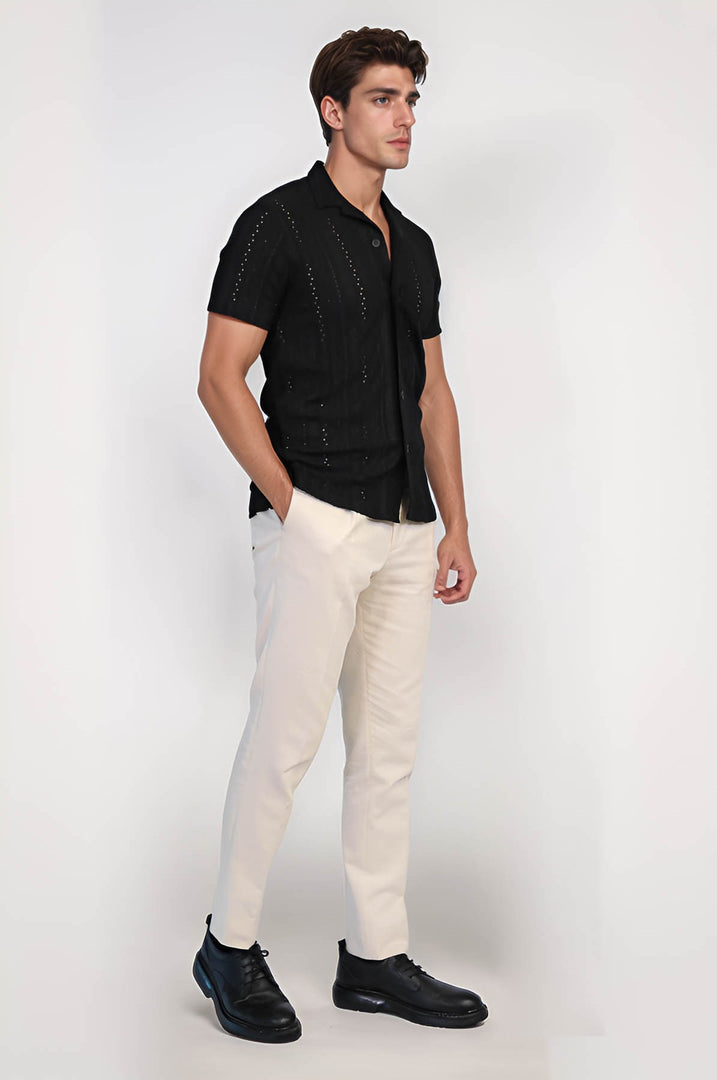 VELVARDE DELİKLİ DÜĞMELİ TSHIRT SİYAH