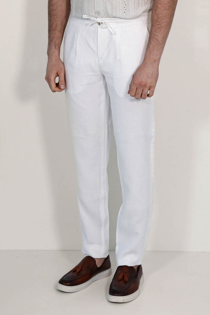VELVARDE KETEN JOGGER+İPLİ LASTLİKLİ PANT. BEYAZ