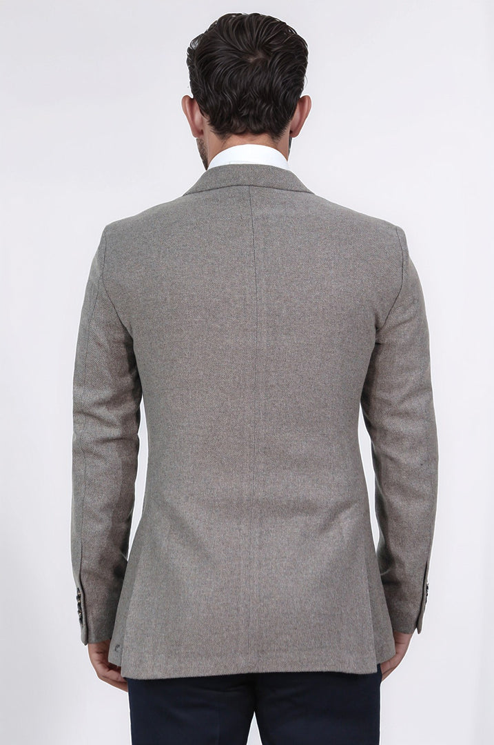 slim fit mono yaka kahverengi astarsız tek ceket 