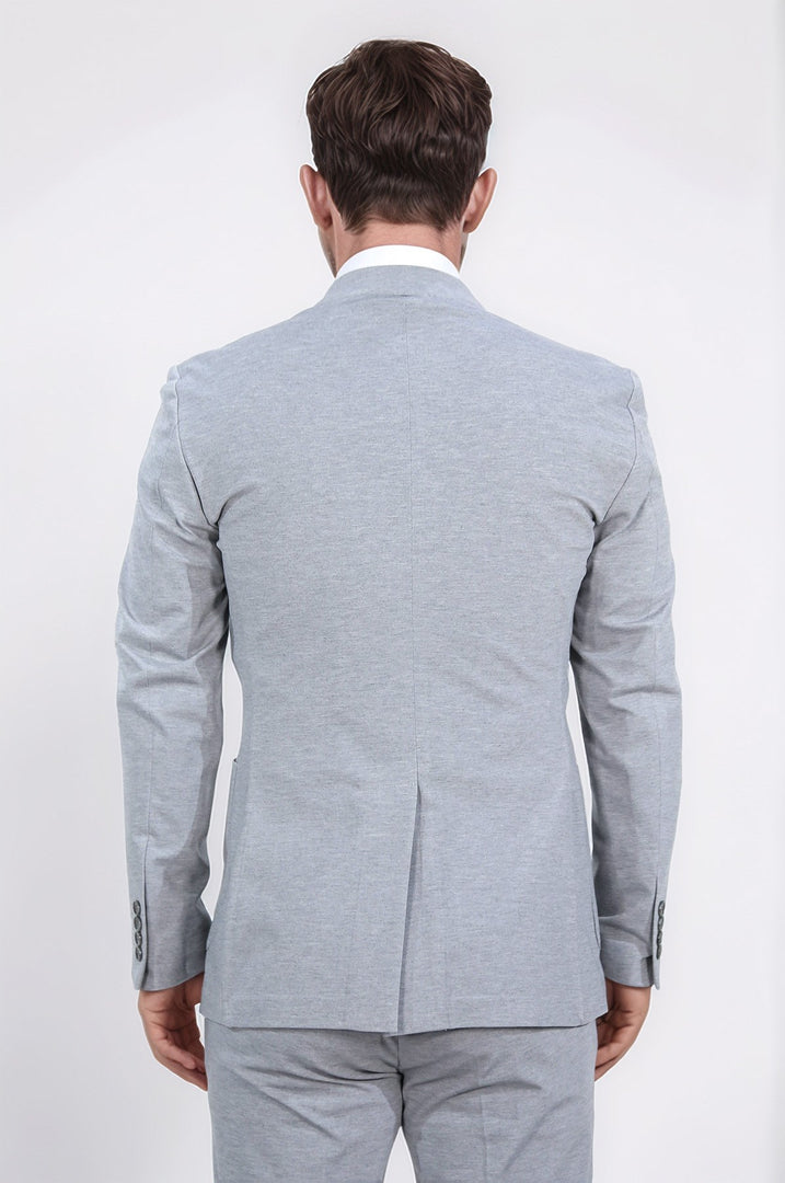 comfort fit bi-strech hafif dokulu gri astarsız tek ceket 