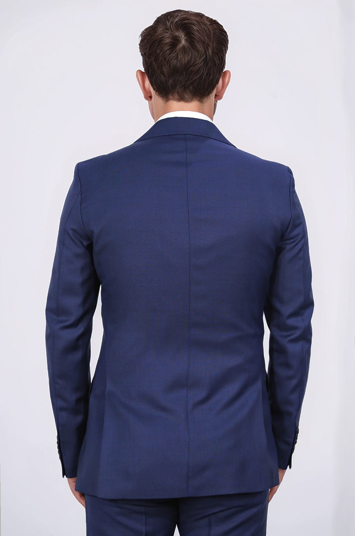 Slim fit mono yaka koyu mavi takım elbise 