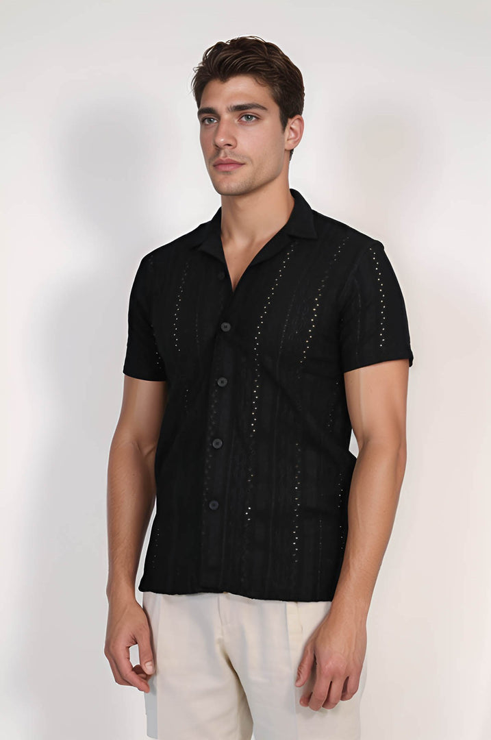 VELVARDE DELİKLİ DÜĞMELİ TSHIRT SİYAH