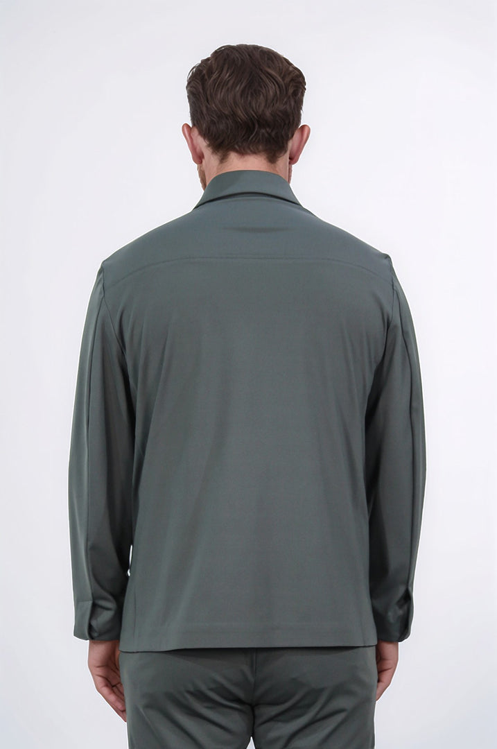 comfort fit bi-strech hafif dokulu yeşil astarsız gömlek ceket