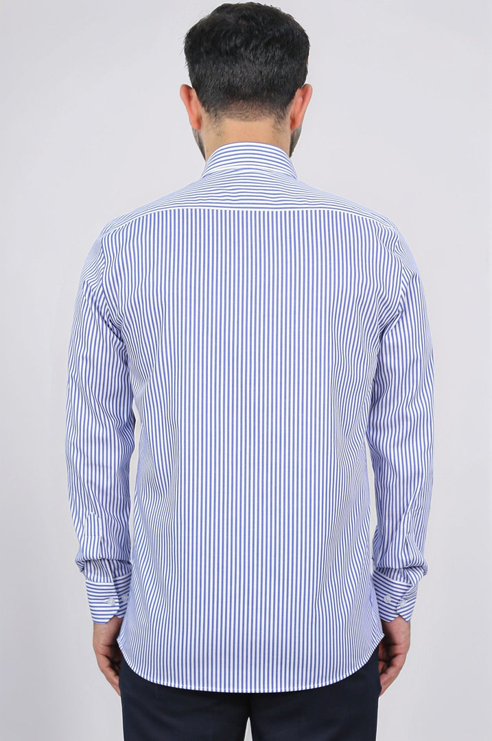slim fit non-ıron çizgili mavi gömlek 