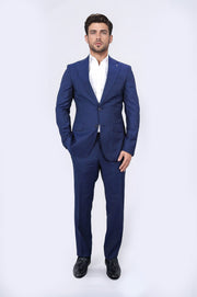 Slim fit mono yaka mavi takım elbise 
