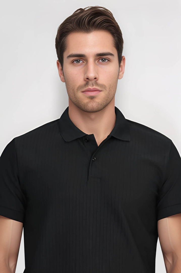 VELVARDE ÇİZGİLİ POLO YAKA TSHIRT SİYAH (1895)