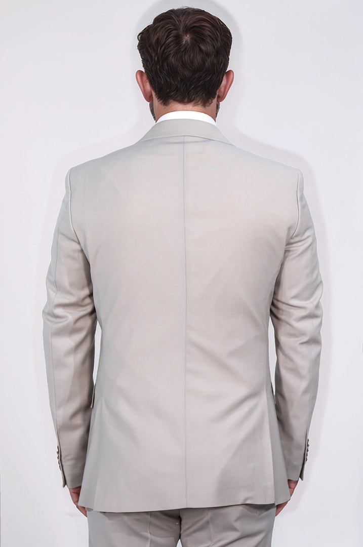 Slim fit mono yaka bej  takım elbise 