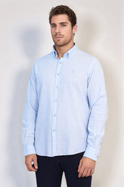 VELVARDE DÜZ KETEN GÖMLEK  MAVİ