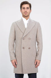 kruvaze sivri yaka yün ve kaşmir karışımlı bej kaban 