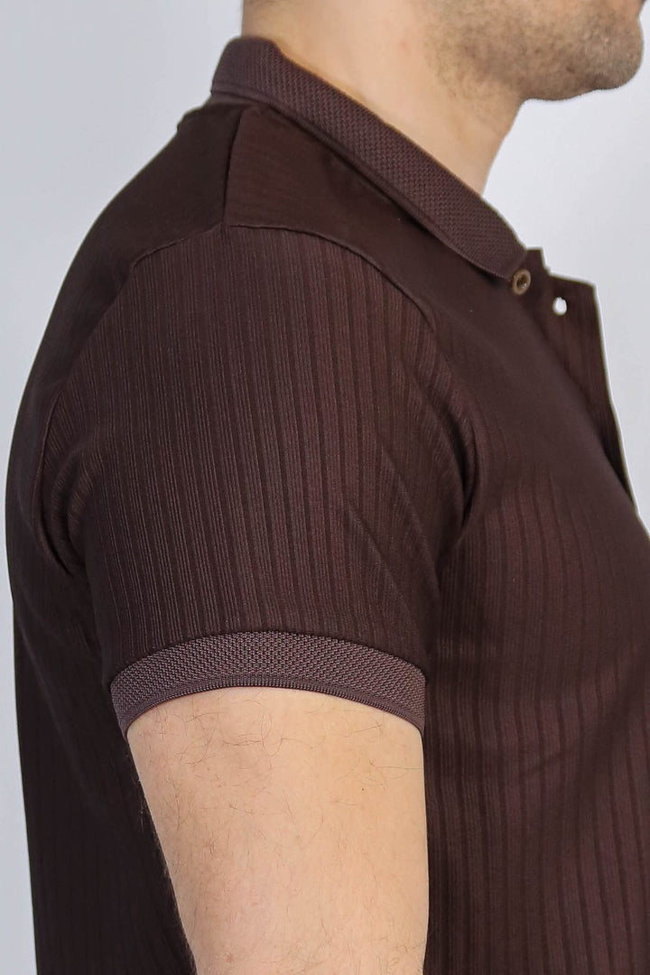 VELVARDE ÇİZGİLİ POLO YAKA TSHIRT KOYUKAHVE (1895)