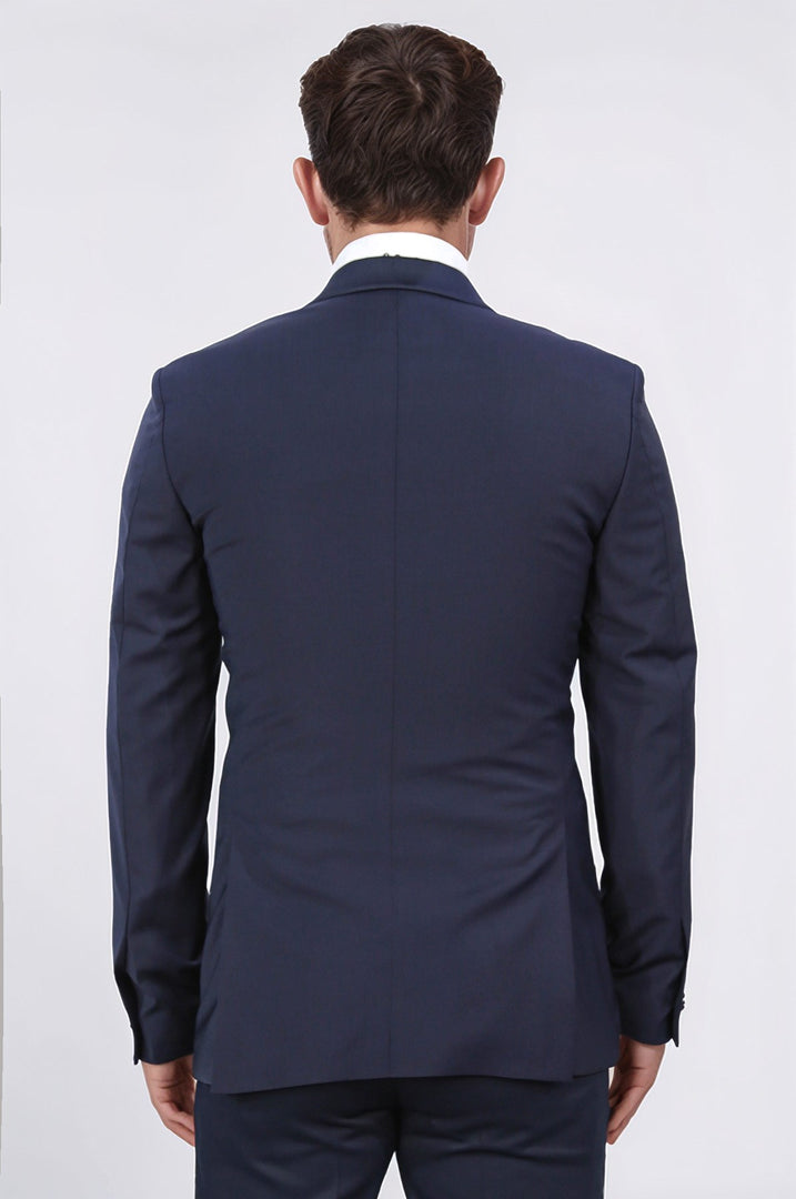 Slim fit şal yaka lacivert yünlü damatlık 