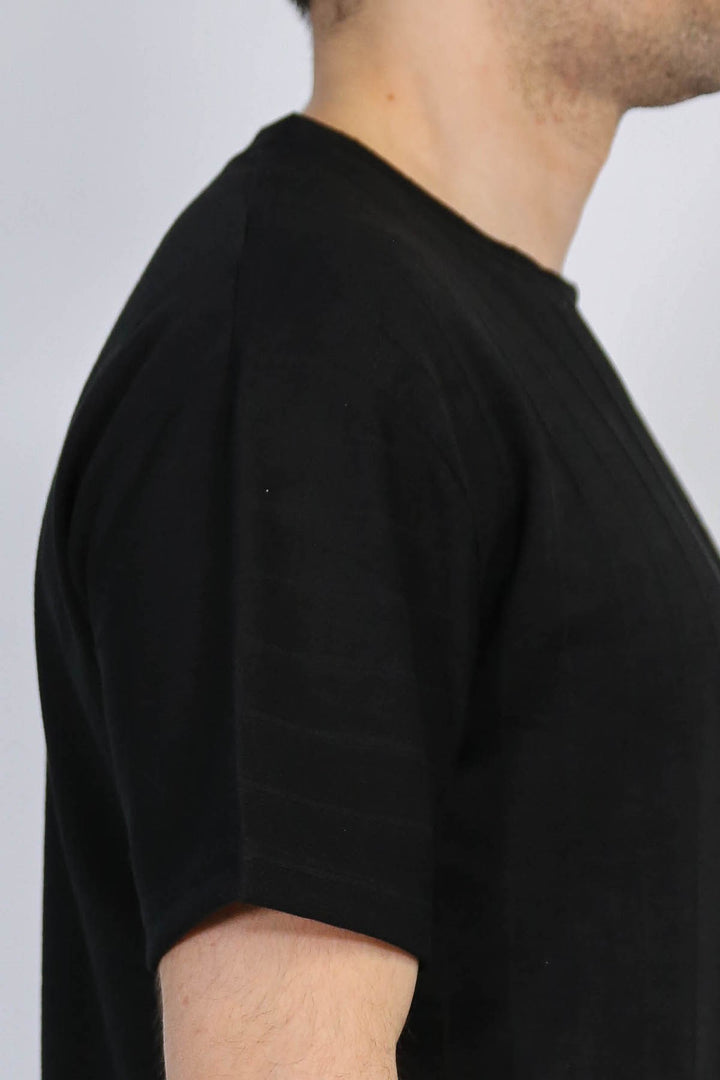 VELVARDE BİSİKLET YAKA ÇİZGİLİ TSHIRT SİYAH (1818)
