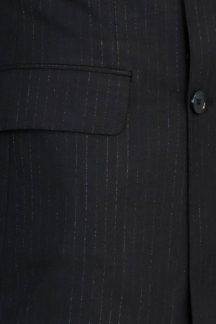 VELVARDE ÇİZGİLİ KRUVAZE TAKIM ELBİSE LACİVERT