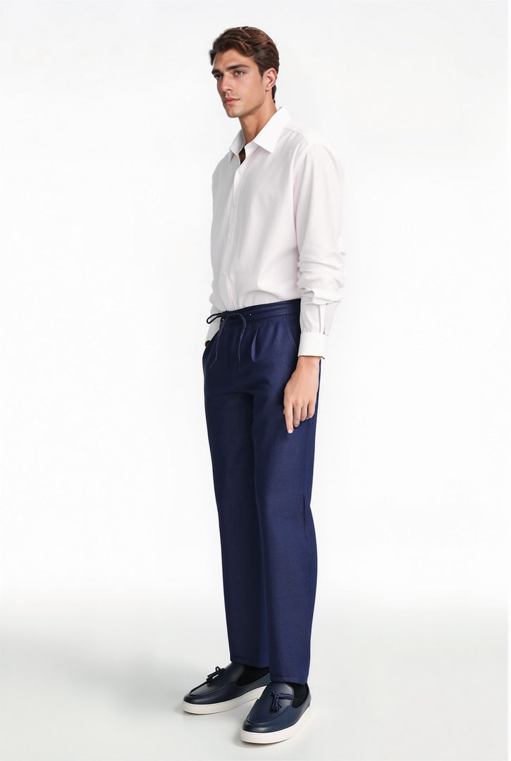 VELVARDE JOGGER+İPLİ LASTLİKLİ PANT. NAVY