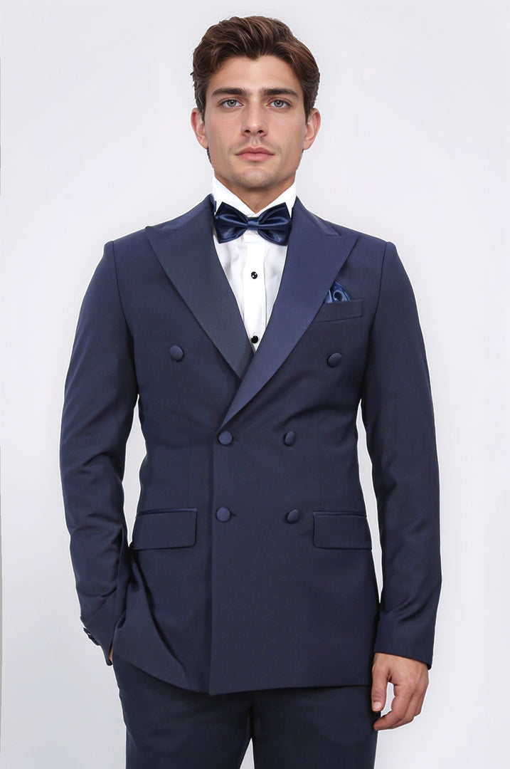 VELVARDE KRUVAZE SİVRİ YAKA DAMATLIK LACİVERT