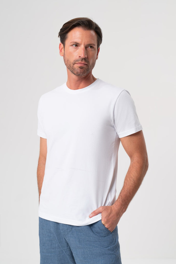 KIRIK BEYAZ KISA KOL T-SHIRT
