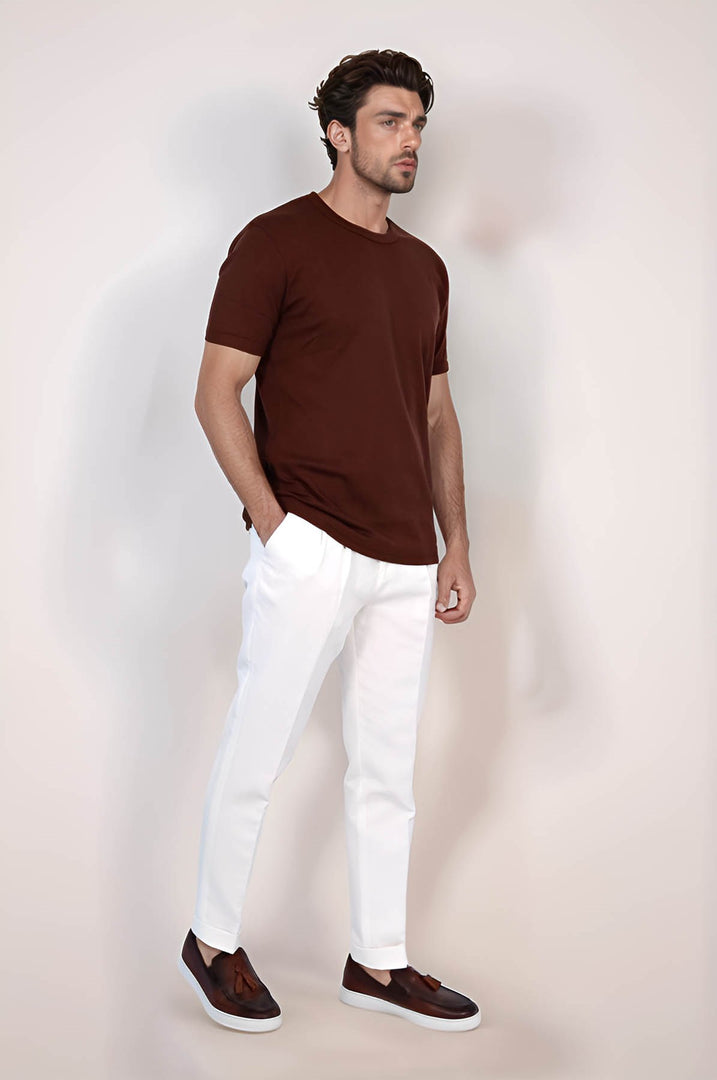 VELVARDE DÜZ BİSİKLET YAKA TSHIRT BORDO  (1881)