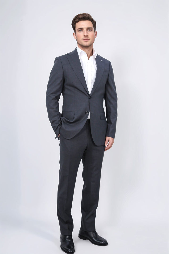 Slim fit mono yaka antrasit takım elbise 