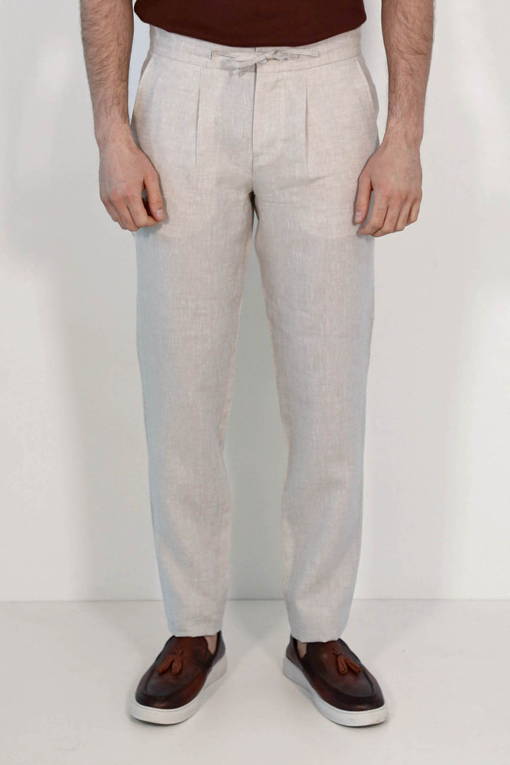 VELVARDE KETEN JOGGER+İPLİ LASTLİKLİ PANTOLON BEJ