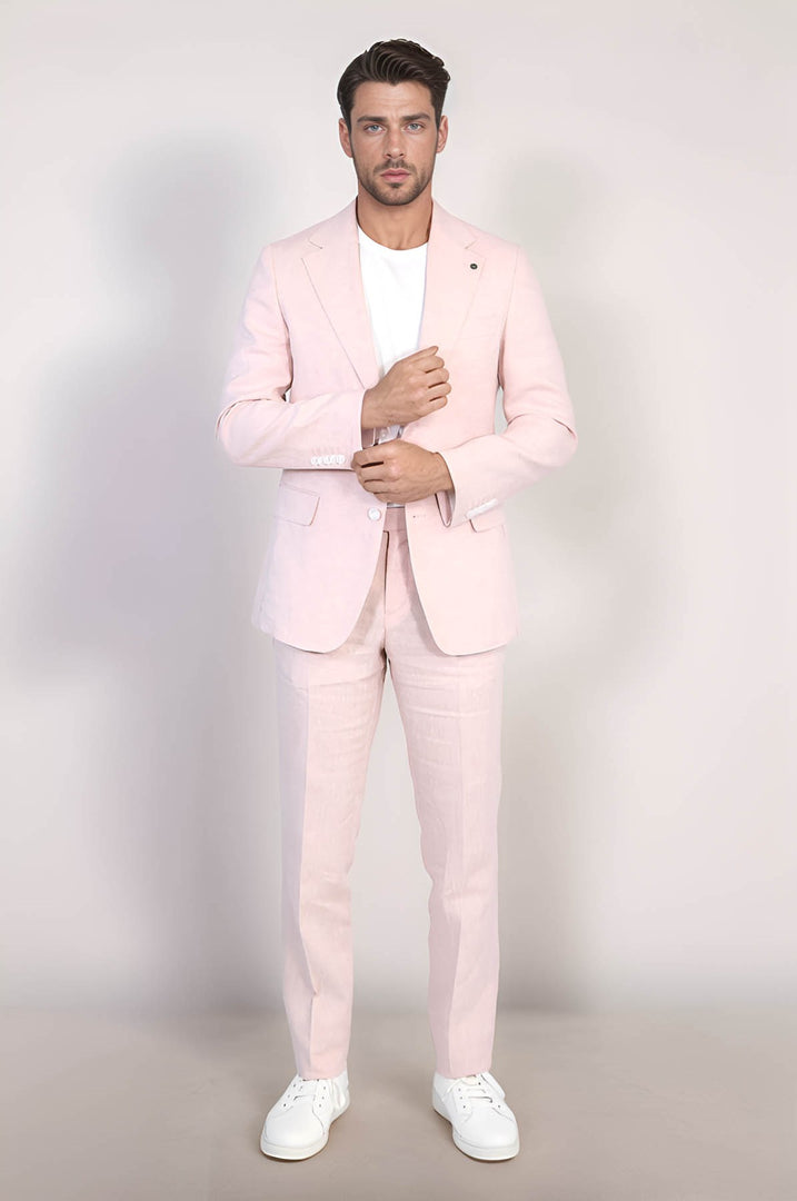 VELVARDE KETEN MONO YAKA-ÇİFT YIRTMAÇ TAKIM A.PEMBE