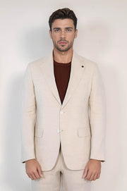 VELVARDE KETEN/MONO YAKA ÇİFT YIRTMAÇ TAKIM E. BEJ