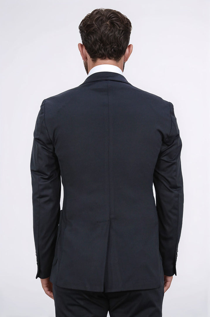 Comfort fit bi-strech hafif dokulu siyah astarsız tek ceket 
