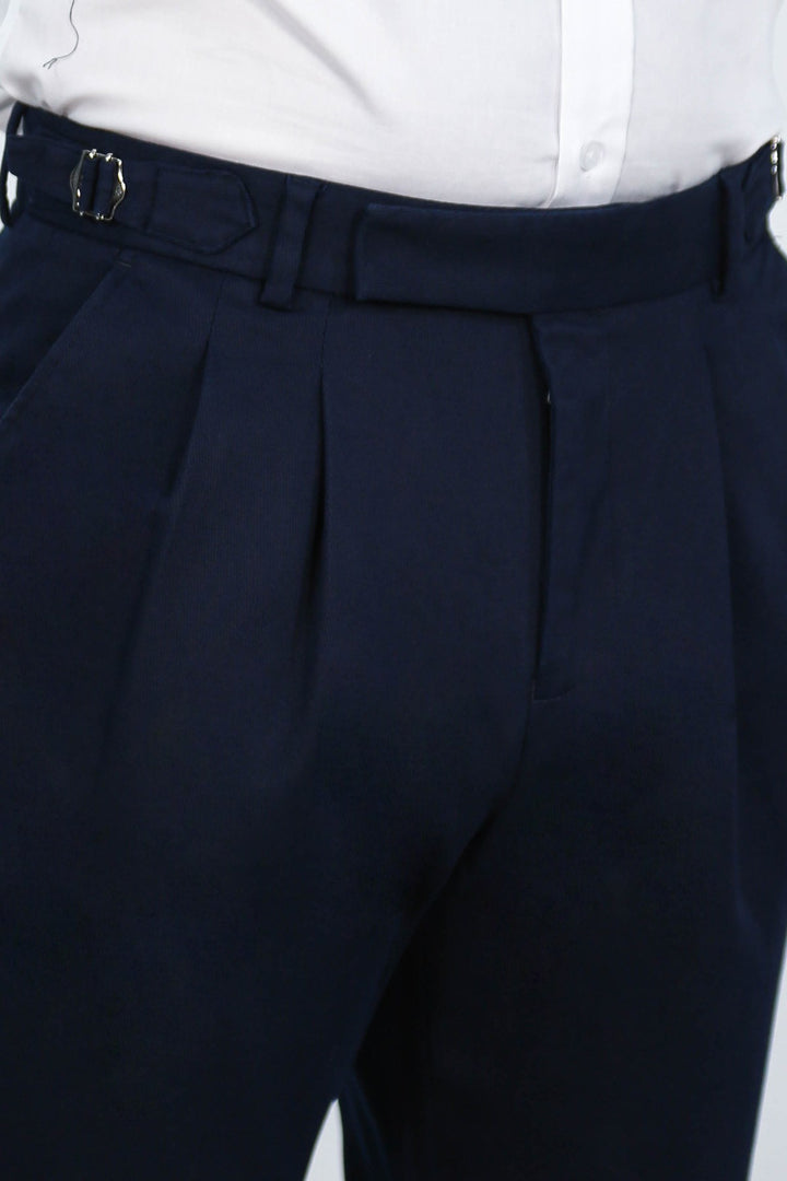 toka detaylı duble paça lacivert tek pantolon 