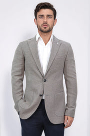 slim fit mono yaka kahverengi astarsız tek ceket 