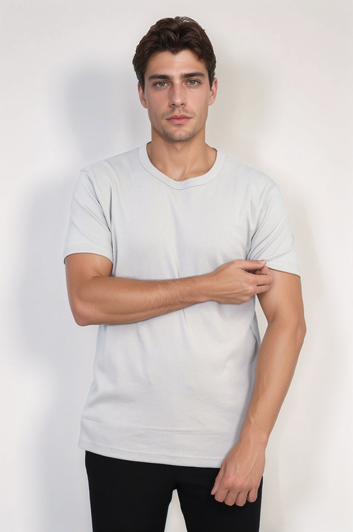 VELVARDE DÜZ BİSİKLET YAKA TSHIRT AÇIK YEŞİL(1881)