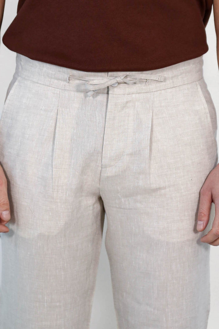 VELVARDE KETEN JOGGER+İPLİ LASTLİKLİ PANTOLON BEJ