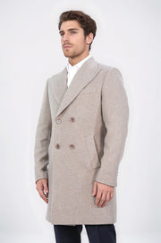 kruvaze sivri yaka yün ve kaşmir karışımlı bej kaban 
