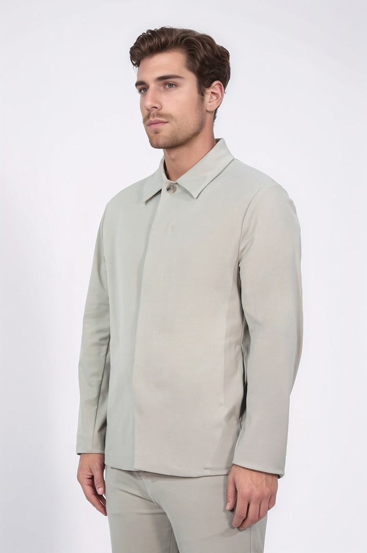 comfort fit bi-strech hafif dokulu bej astarsız gömlek ceket