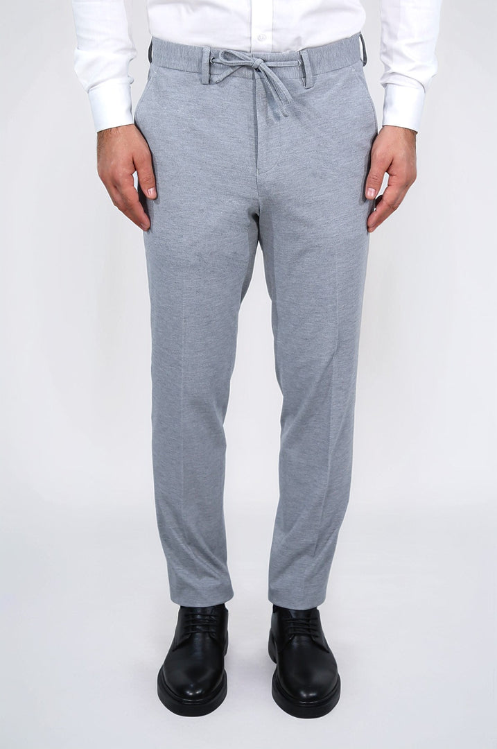 hafif dokulu kendinden kemerli gri jogger tek pantolon 