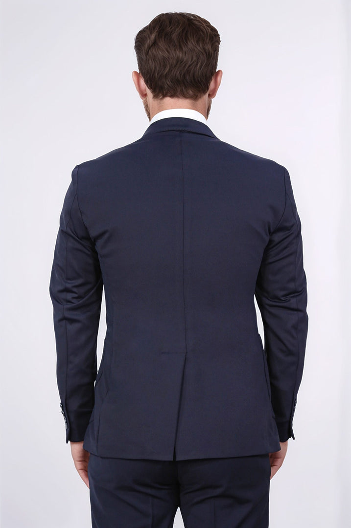 Comfort fit bi-strech hafif dokulu lacivert astarsız tek ceket 