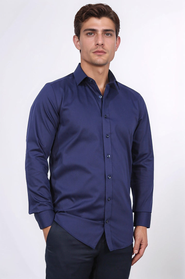 slim fit non-ıron lacivert gömlek 