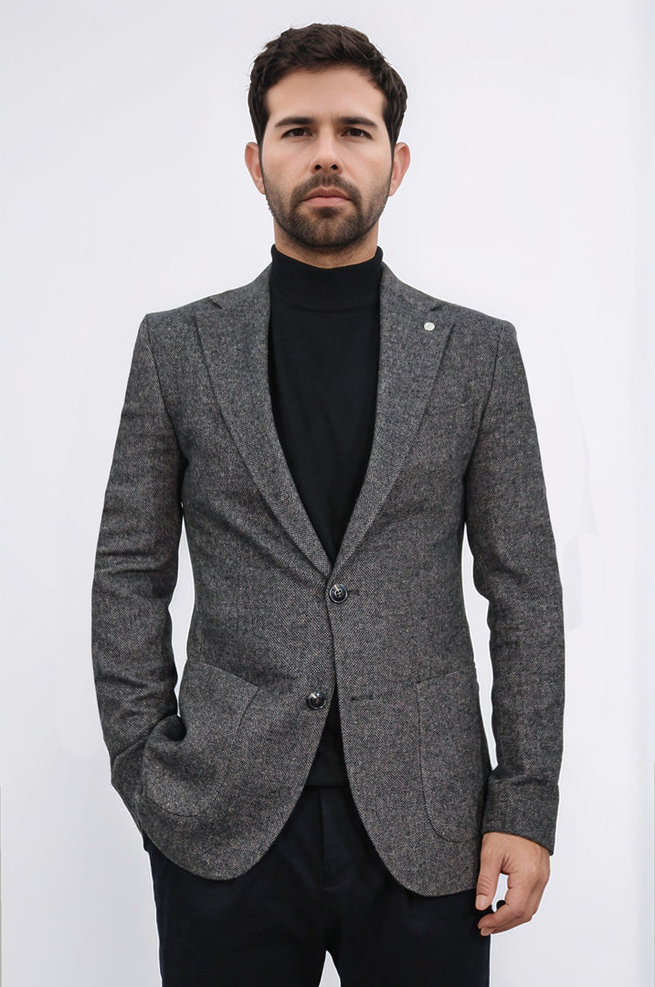 slim fit mono yaka astarsız koyu kahverengi tek ceket