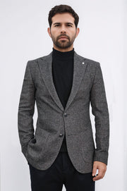 slim fit mono yaka astarsız koyu kahverengi tek ceket