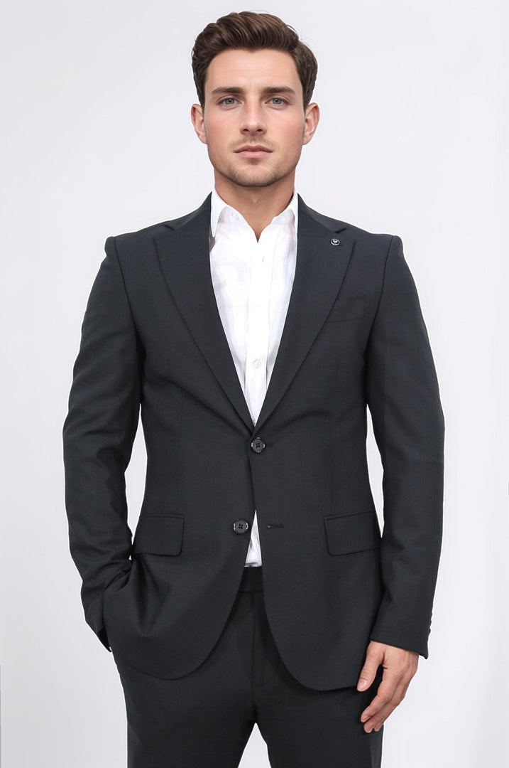 Slim fit mono yaka siyah takım elbise 