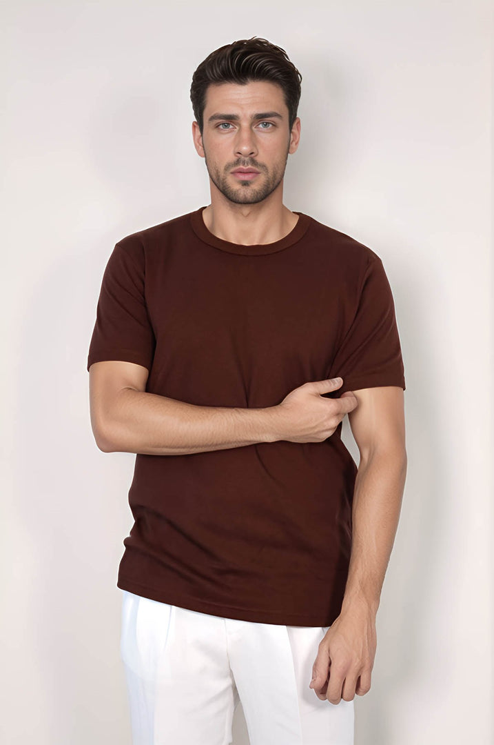 VELVARDE DÜZ BİSİKLET YAKA TSHIRT BORDO  (1881)