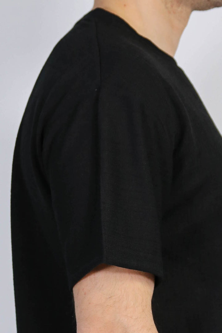VELVARDE DÜZ BİSİKLET YAKA TSHIRT SİYAH (1881)
